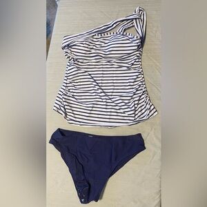 Striped Blue and White Swimsuit Set